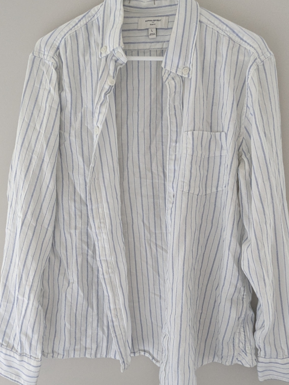 Banana Republic White Shirt with Light Blue Pinstripes